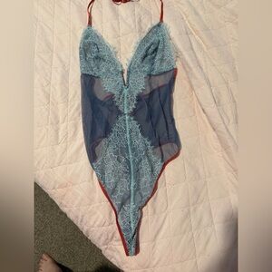 Victoria's Secret Blue Mesh Lingerie with Coral Trim